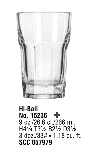 GIBRALTAR® GLASSWARE 15236 Hi-Ball, 9 oz 3 dz